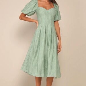 Lulu's Sage Green Puff Sleeve Midi Dress